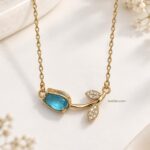 Elegant Blue Stone Leaf Pendant Necklace | Anti-Tarnish Stainless Steel Jewellery