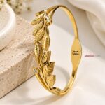 Elegant Korean Leaf Design Gold Finish Openable Bangle