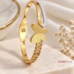 Elegant Butterfly Gold Bangle with CZ Stone Detailing | Premium Korean Style