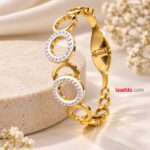 Elegant Gold & Crystal Circle Link Bangle | Korean Style Designer Bracelet