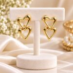 Double Heart Gold Drop Earrings | Elegant Korean Style Fashion Jewellery