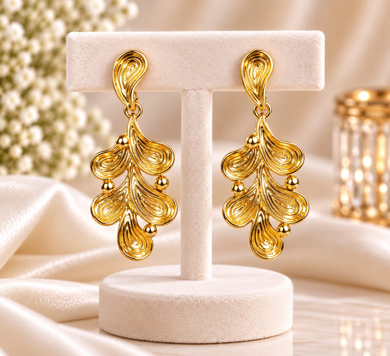 2026/09/1003581427.jpg Elegant Gold Leaf Drop Earrings | Korean Style Statement Fashion Jewellery - Image 1