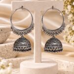 Oxidized Silver Jhumka Hoop Earrings | Traditional Ethnic Fashion Jewellery