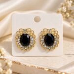 Premium Black Stone Gold-Tone Stud Earrings – Elegant Party & Festive Jewellery