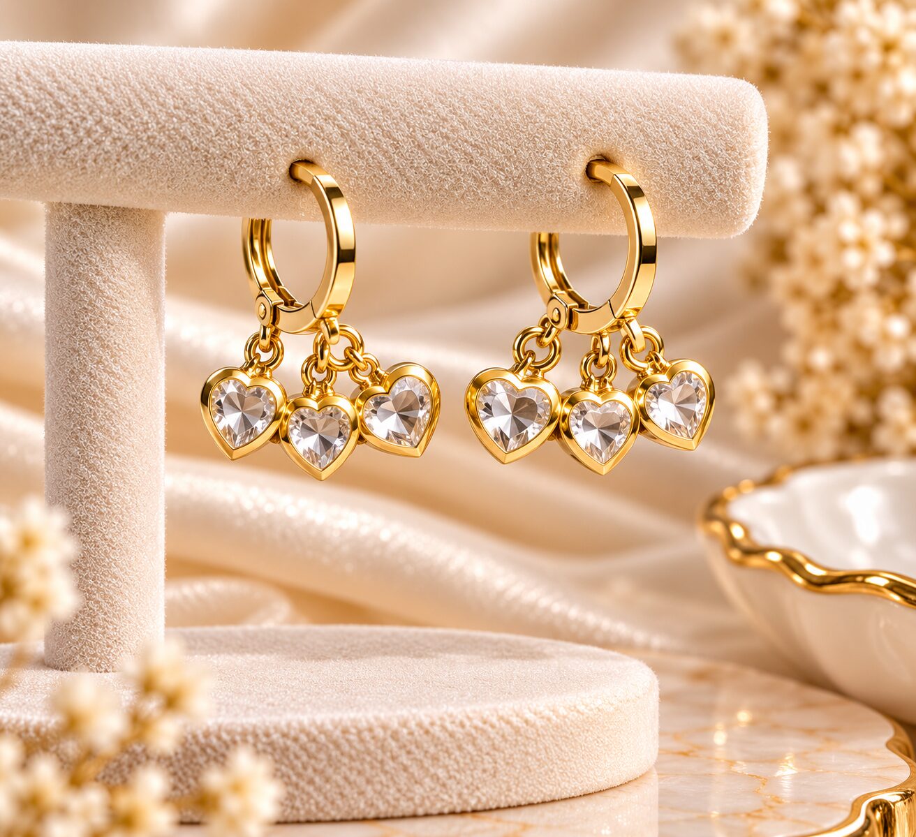 2026/09/1003581611.jpg Premium Gold-Plated Heart Charm Hoop Earrings – Sparkling Crystal Party Wear Jewellery - Image 1