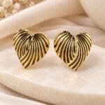 Golden Heart-Shaped Ribbed Statement Earrings | Korean Style Jewellery
