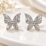 Silver Crystal Butterfly Stud Earrings – Elegant Sparkling Party Wear Jewellery