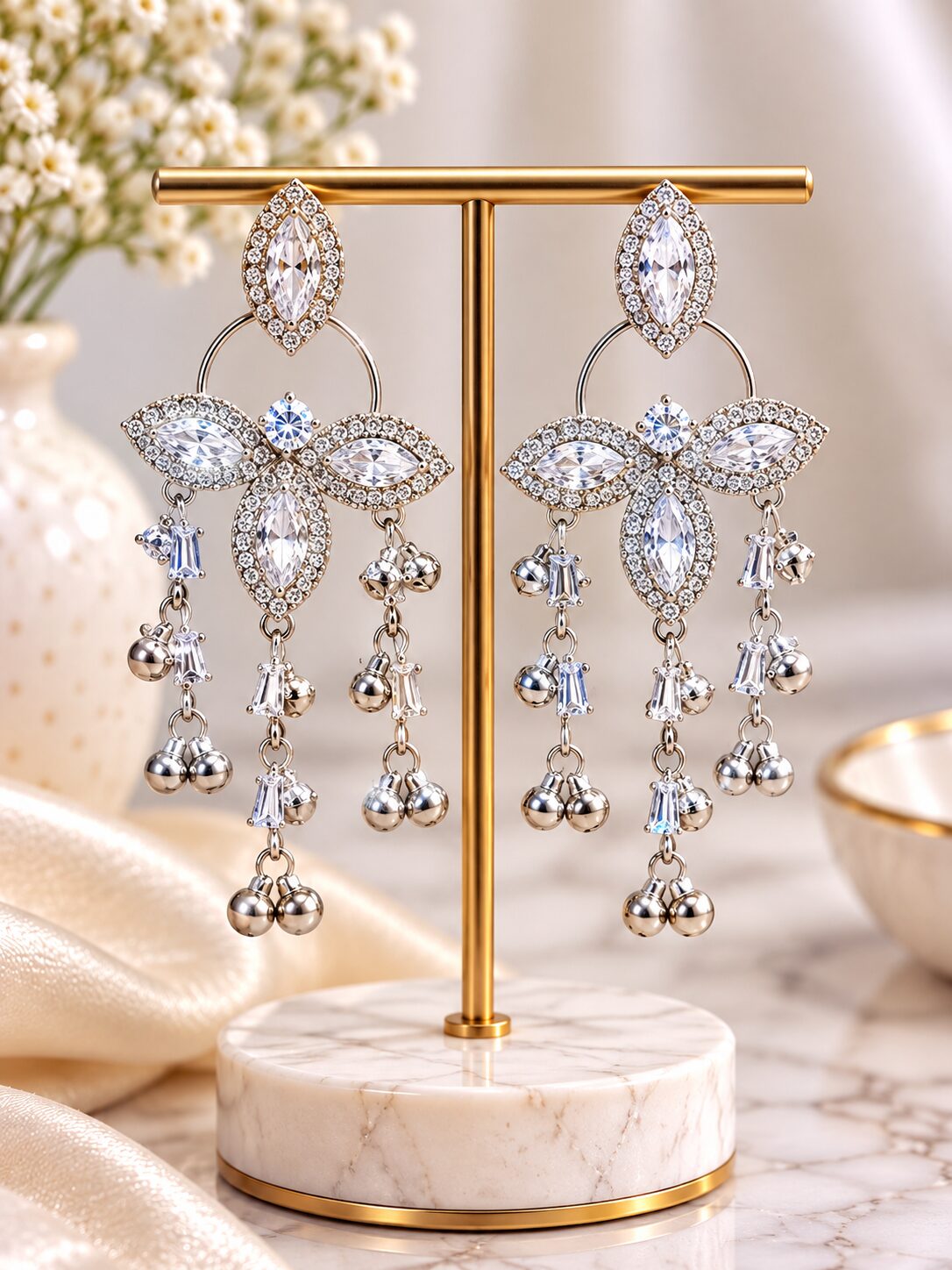 2026/09/1003581757.jpg Silver Crystal Floral Chandelier Earrings with Elegant Drop Detailing - Image 1