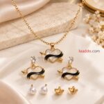 Elegant Heart & Arrow Pearl Jewellery Set – Necklace, Earrings & Studs