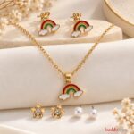 Rainbow Cloud Enamel Necklace & Earrings Set – Korean Fashion Jewellery