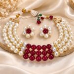 Pearl & Red Beaded Statement Necklace Set – Premium Ethnic Jewellery