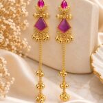 Pink Stone Long Chain Drop Earrings – Premium Korean Fashion Jewellery