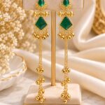 Emerald Green Long Chain Drop Earrings – Premium Ethnic Jewellery