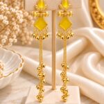 Yellow Stone Long Chain Drop Earrings – Premium Ethnic Jewellery