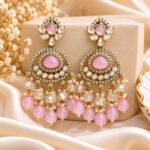 Pink Stone Kundan Chandelier Earrings – Premium Bridal Jewellery