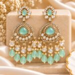 Mint Green Stone Kundan Chandelier Earrings – Premium Bridal Jewellery