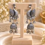 Oxidized Silver Peacock Jhumka Earrings – Premium Ethnic Jewellery