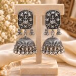 Oxidized Silver Goddess Jhumka Earrings – Premium Temple Jewellery