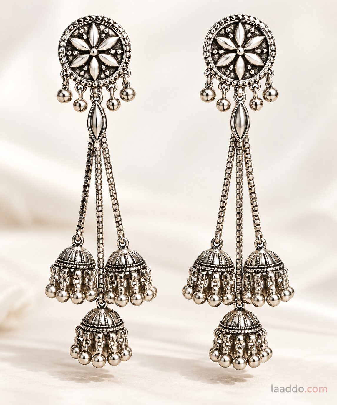 2026/09/1003581820.jpg Oxidized Silver Long Tassel Jhumka Earrings – Premium Ethnic Jewellery - Image 1