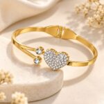 Elegant Heart CZ Gold Finish Bangle Bracelet