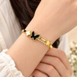 Black Butterfly Gold-Plated Designer Bracelet – Korean Style