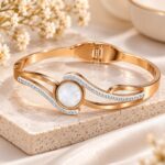 Rose Gold Pearl AD Designer Bangle – Elegant Crystal Studded Bracelet