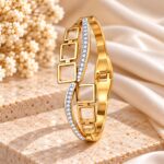 Gold Plated Geometric AD Bangle – Crystal Studded Designer Bracelet