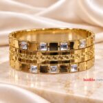 Premium Gold-Tone Greek Key Crystal Cuff Bracelet