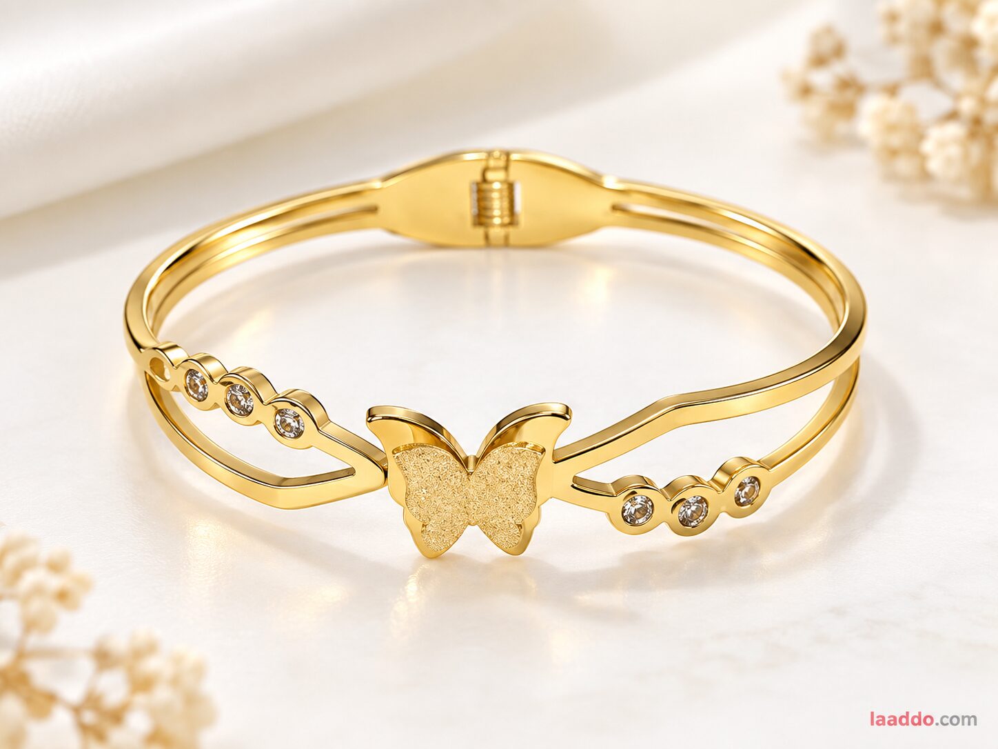 2026/09/1003581943.jpg Elegant Butterfly Design Gold-Tone Kada Bracelet | Premium Korean Style Jewellery - Image 1