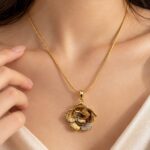 Gold Plated Floral Pendant Necklace with Sparkling CZ Stones for Women