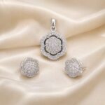 Silver Floral CZ Pendant & Stud Earrings Set
