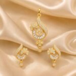 Golden Floral Paisley CZ Pendant & Earrings Set