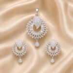 Silver Teardrop Halo CZ Pendant & Earrings Set