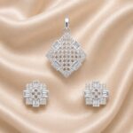 Silver Geometric Baguette CZ Pendant & Earrings Set