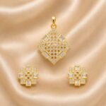 Golden Geometric Baguette CZ Pendant & Earrings Set