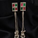 Elegant Multicolor Silver Long Drop Earrings ✨