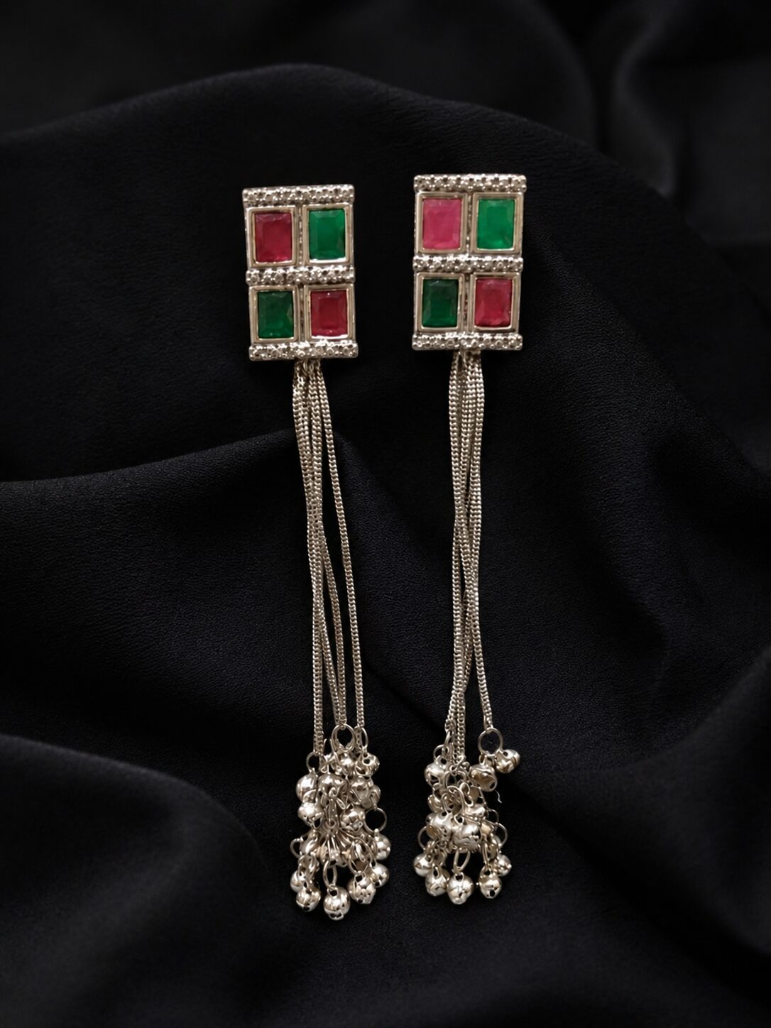 2026/09/3581.jpg Elegant Multicolor Silver Long Drop Earrings ✨ - Image 1
