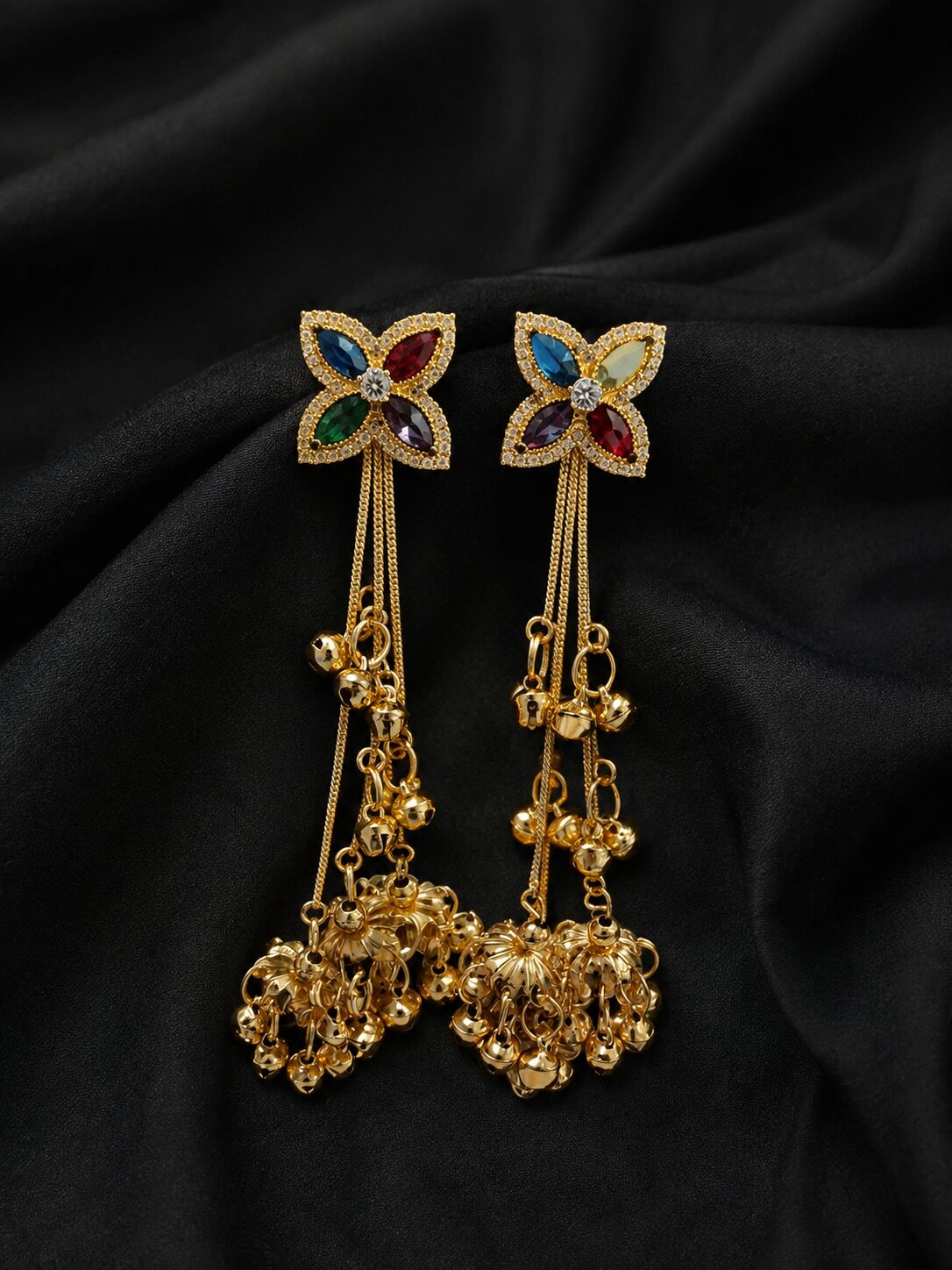 2026/09/3583.jpg Elegant Multicolor Gold Butterfly Drop Earrings ✨ - Image 1