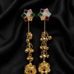 Multicolor Stone Gold Long Jhumka Drop Earrings ✨