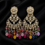Multicolor Kundan Style Gold Chandbali Earrings ✨
