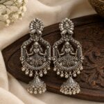 Elegant Oxidized Silver Goddess Jhumka Earrings ✨