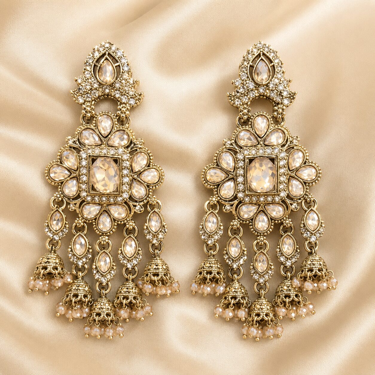 2026/09/641708.jpg Antique Gold Kundan Floral Jhumka Earrings - Image 1