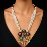 Hand-Painted Floral Multi-Strand Pearl Necklace