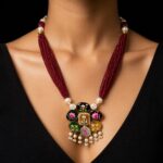 Ruby Red Multi-Strand Hand-Painted Floral Necklace