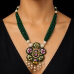 Emerald Green Multi-Strand Hand-Painted Floral Necklace