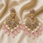 Royal Blush Pink Kundan Pearl Chandbali Earrings