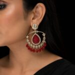 Red Kundan Chandbali Earrings - Image 2