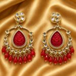 Red Kundan Chandbali Earrings