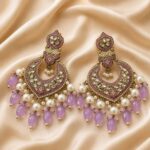 Royal Lavender Kundan Pearl Chandbali Earrings