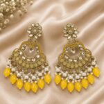 Royal Yellow Kundan Pearl Chandbali Earrings